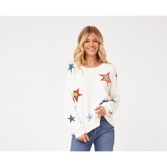 Rails Perci Multicolor Multi Star Sweater Small Crewneck Knit Cashmere Cotton - Picture 3 of 9